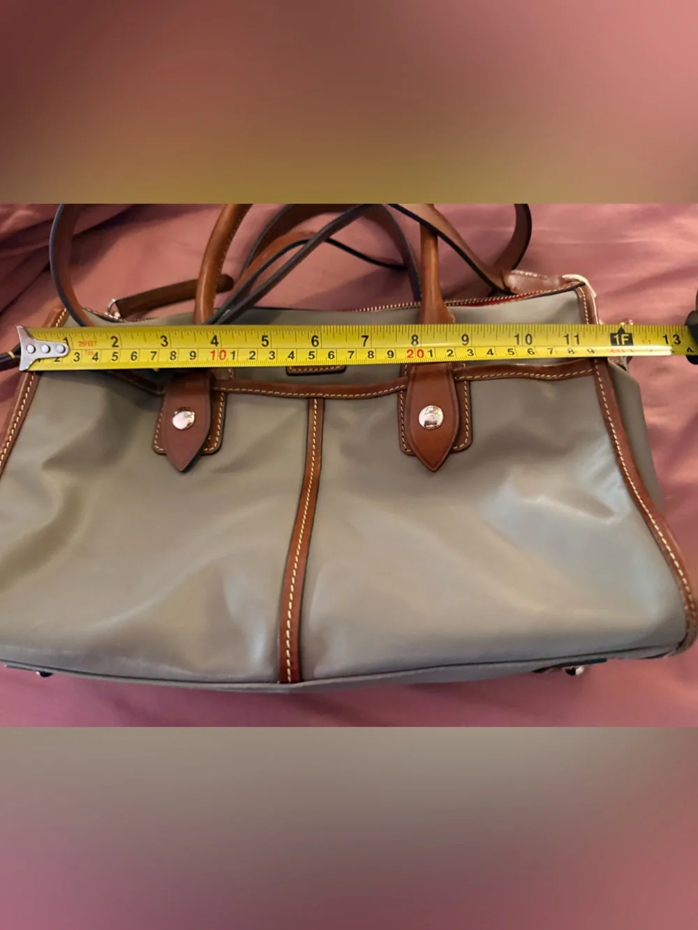 Dooney & Bourke Tan Satchel with Brown Leather Trim